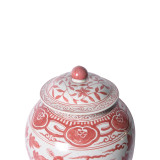 Coral Red Ginger Jar Bird Motif Large