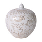 Matte White Carved Fish Melon Jar