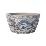 Blue And White Ming Dragon And Phoenix Bowl Planter