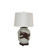 Dark Brown Squash Vase Dragon Motif Lamp