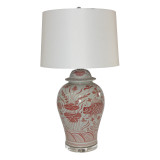 Coral Red Fish Temple Jar Table Lamp