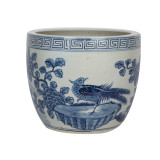 Blue And White Porcelain Pheasant Flower Planter With Greek Symbol