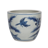 Blue And White Porcelain Planter Peony With Bird Motif