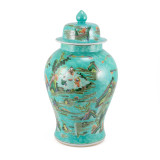 Chinoiserie Green Landscape Temple Jar