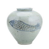 Blue And White Porcelain Silla Koi Fish Jar