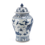 Blue And White Small Porcelain Temple Jar With Dragon