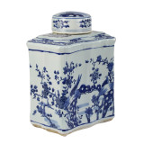 Blue And White Curved Tea Jar Bird Floral Design