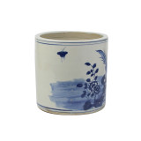 Blue And White Orchid Pot Bird Floral Motif