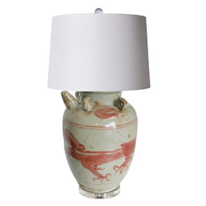 Coral Red Dragon Four Ears Porcelain Pot Table Lamp