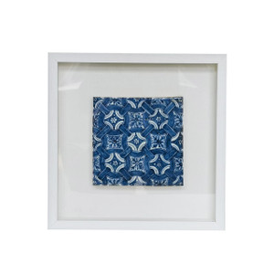 Handpainted Blue & White Antique Style Porcelain Tile Shadow Box -Infinity Chains of Flowers