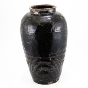 Vintage Black Porcelain Wine Jar Large
