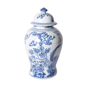 Blue & White Porcelain Magnolia Pheasant Porcelain Temple Jar