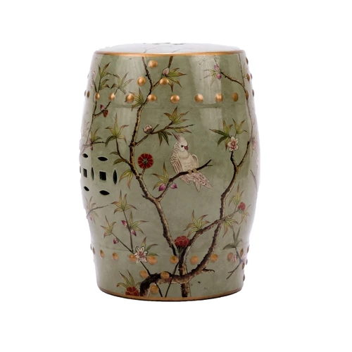 Famille Rose Green Stool Bird Floral Motif