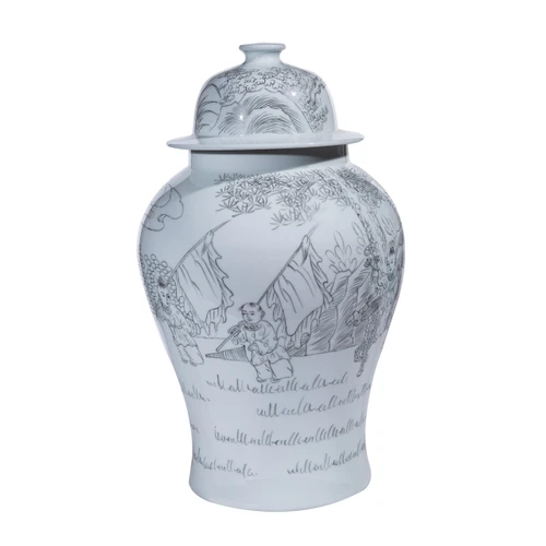 Ink Painting Playful Kids Temple Jar