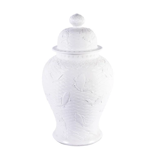 High-White Carved Fish Temple Jar