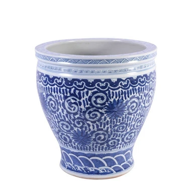 Blue & White Twisted Lotus Bowl Shape Planter - 2 Sizes