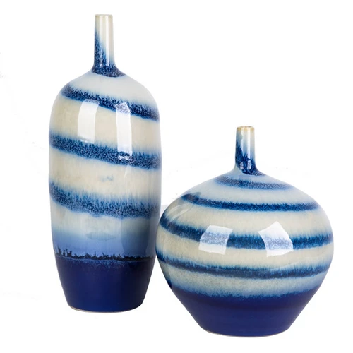Blue & White Horizontal Striped Vase - 2 Sizes