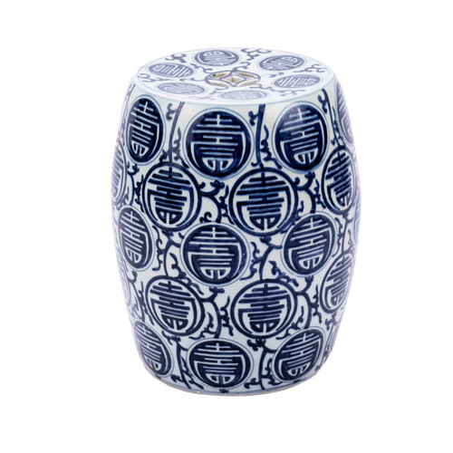 Blue & White Longevity Porcelain Garden Stool