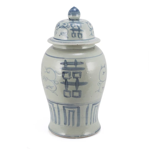 Blue & White Silla Temple Jar Seagrass Double Happiness Motif