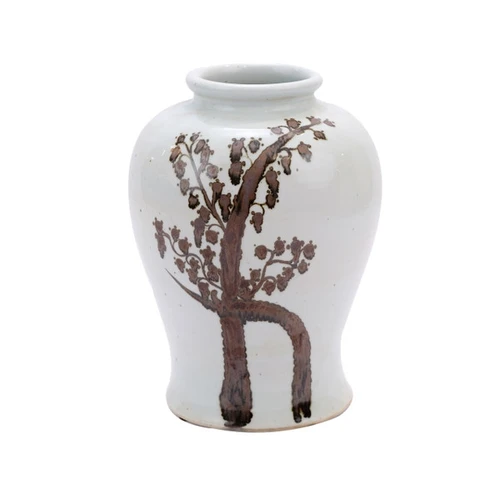 Rusty Brown Twisted Tree Flaring Rim Dynasty Porcelain Jar