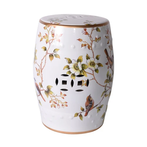 Cream White Garden Stool With Flower and Birds