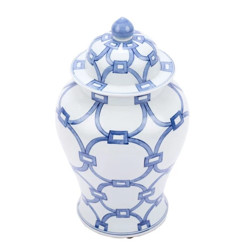 Blue And White Porcelain Lover Locks Temple Jar - 2 Sizes