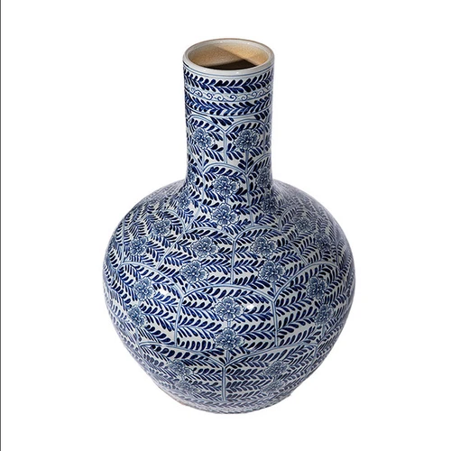 Blue & White Blossom Globular Porcelain Vase