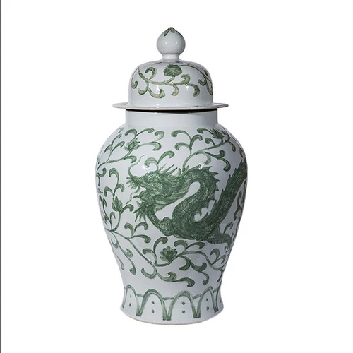 Celadon Dragon Lotus Temple Jar - 2 Sizes