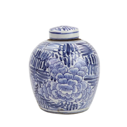 BW Tiny Lid Mini Jar Blue Blooming Flower