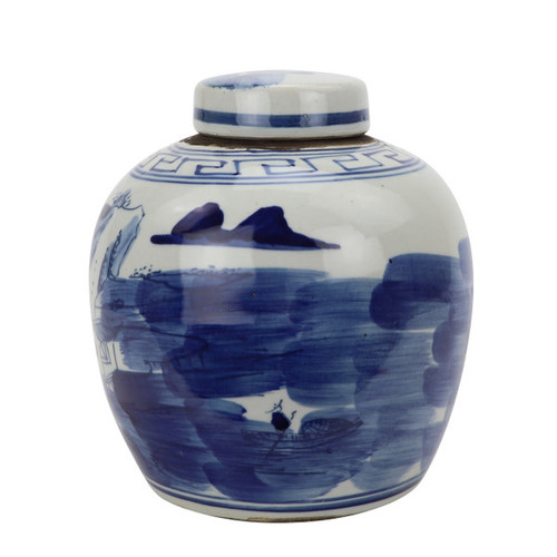 Blue And White Mini Jar Mountain Tree