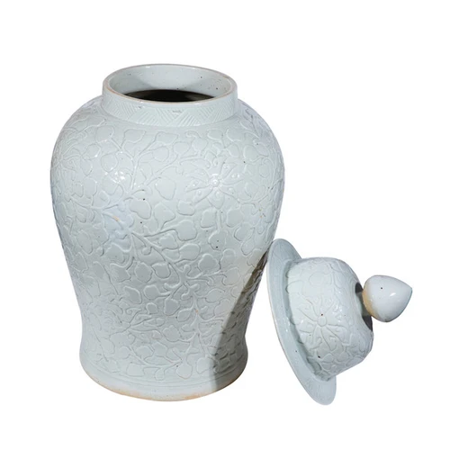 White Twisted Vine Carving Temple Jar