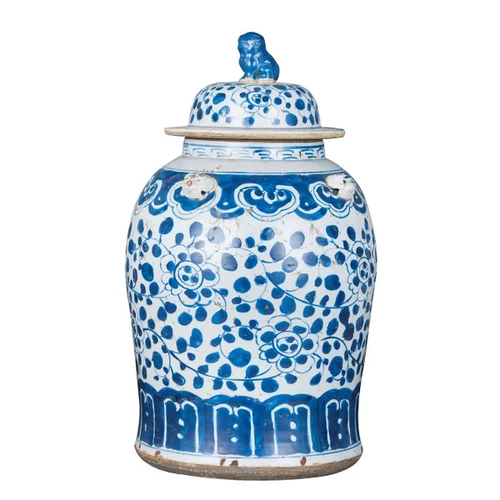 Vintage Temple Jar Curly VIne Flower Motif - Small