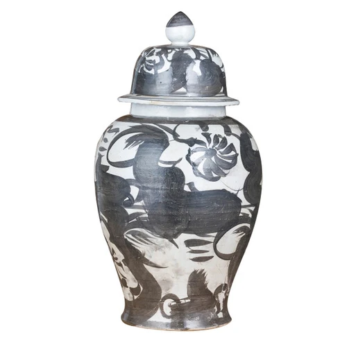 Black Sea Flower Temple Jar Large