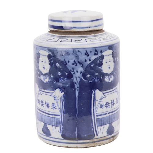 Blue And White Mini Tea Jar Lucky Boy