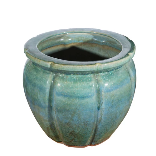 Speckled Green Ribbed Round Planter