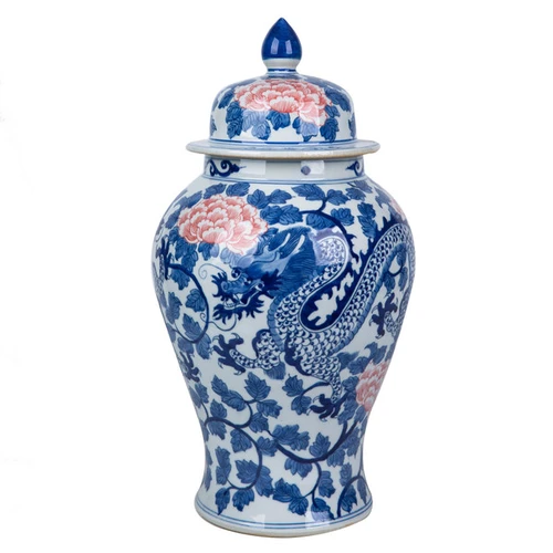 Red Peony Dragon Temple Jar