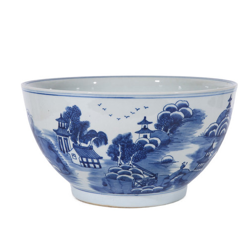 Blue And White Mountain Pagoda Bowl