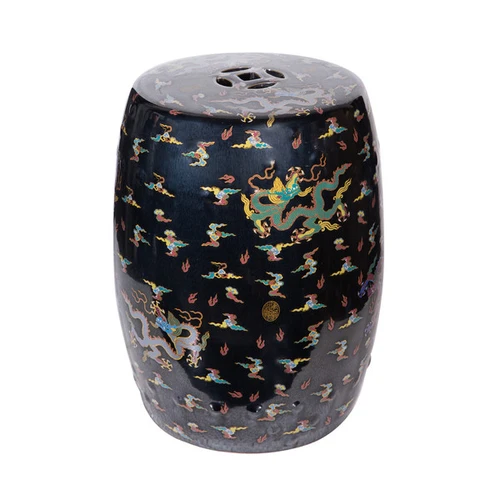Famille Verte Garden Stool W Dragon Black