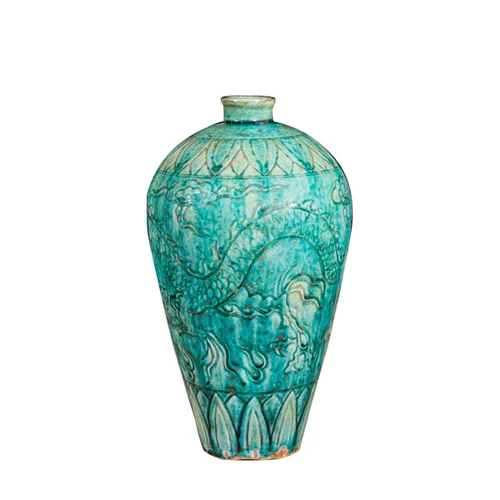 Speckled Green Carved Dragon Plum Vase Small