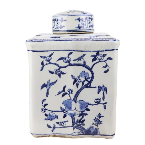 Blue And White Curved Tea Jar Pomegranate Motif