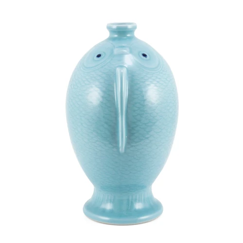 Seafoam Blue Carved Fish Vase Large