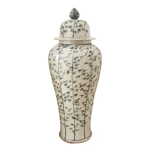 Barclay Butera Couture Graceful Bamboo XL.. Blue & White Porcelain Temple Jar