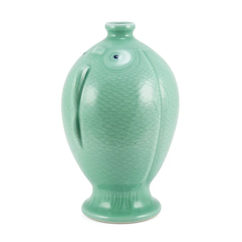 Celadon Green Carved Fish Vase Large