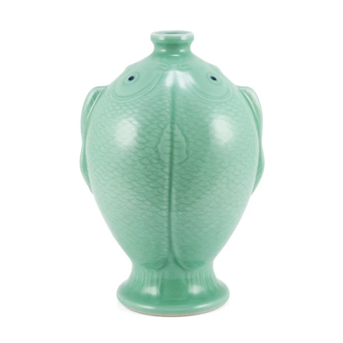 Celadon Green Carved Fish Vase Large