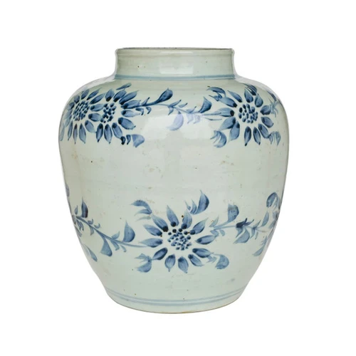 Barclay Butera Couture Blue & White ..Porcelain Wide Shouler Jar Odesa Sunflower