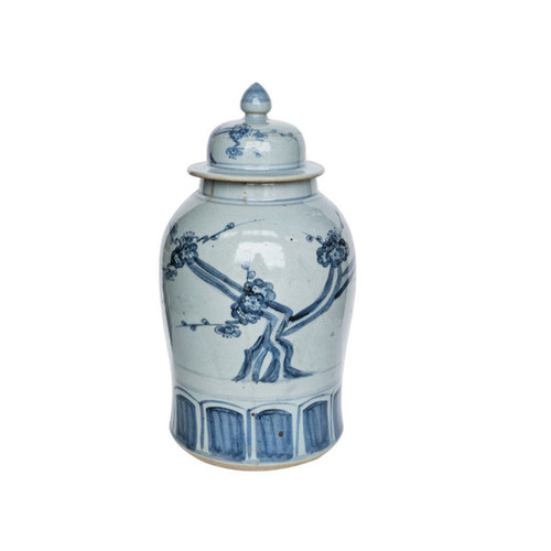 Barclay Butera Couture Blue & White.. Porcelain Temple Jar Cherry Blossom Medium