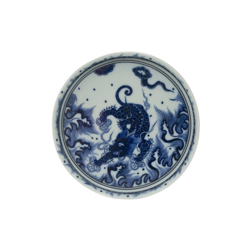 Blue & White Porcelain Mini Tray Splashing Dragon Set of 2