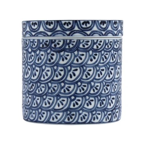 Blue & White Lemon Wedge Porcelain Canisters, Set of 2