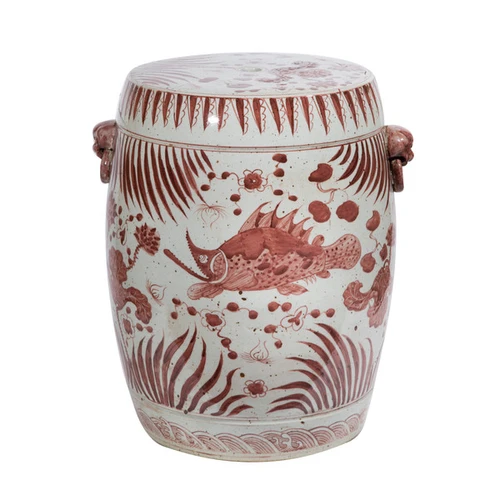 Moka Porcelain Garden Stool Fish Motif