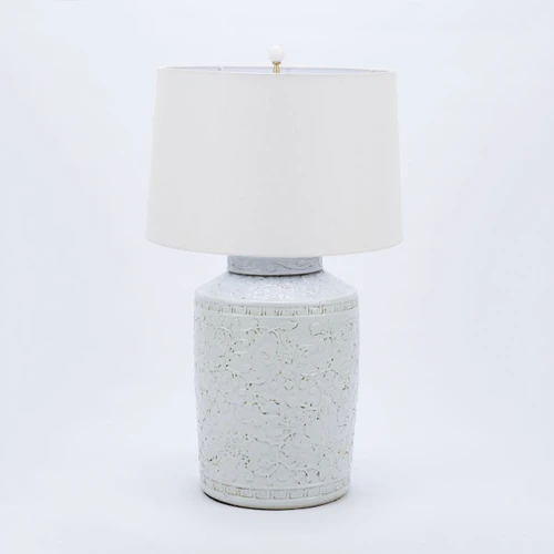 Rustic White Carved Vine Lamp Tea Jar Shape